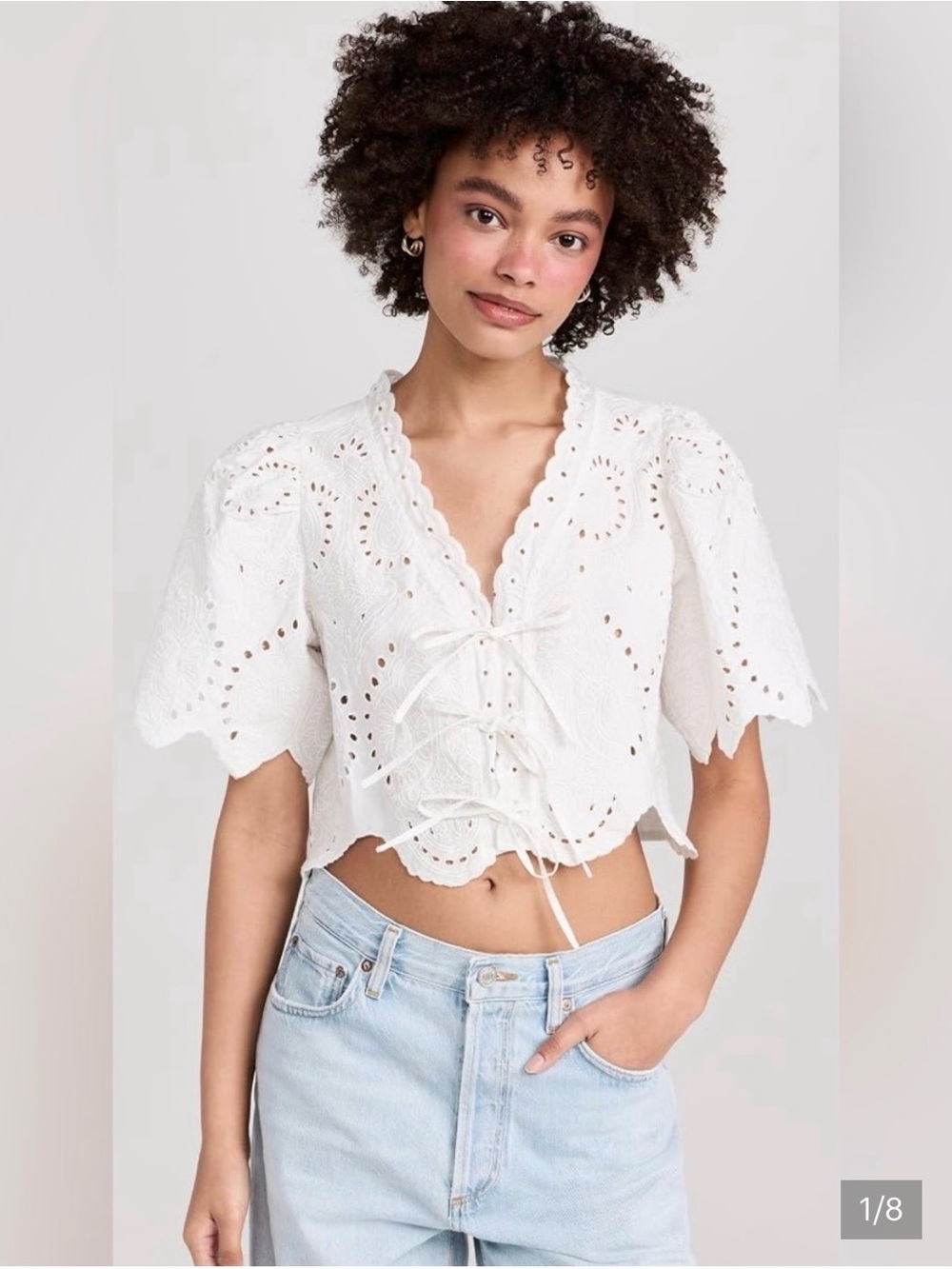 NWOT Set in Black- Eyelet Lace-Up Crop Top and Skirt - 100% cotton